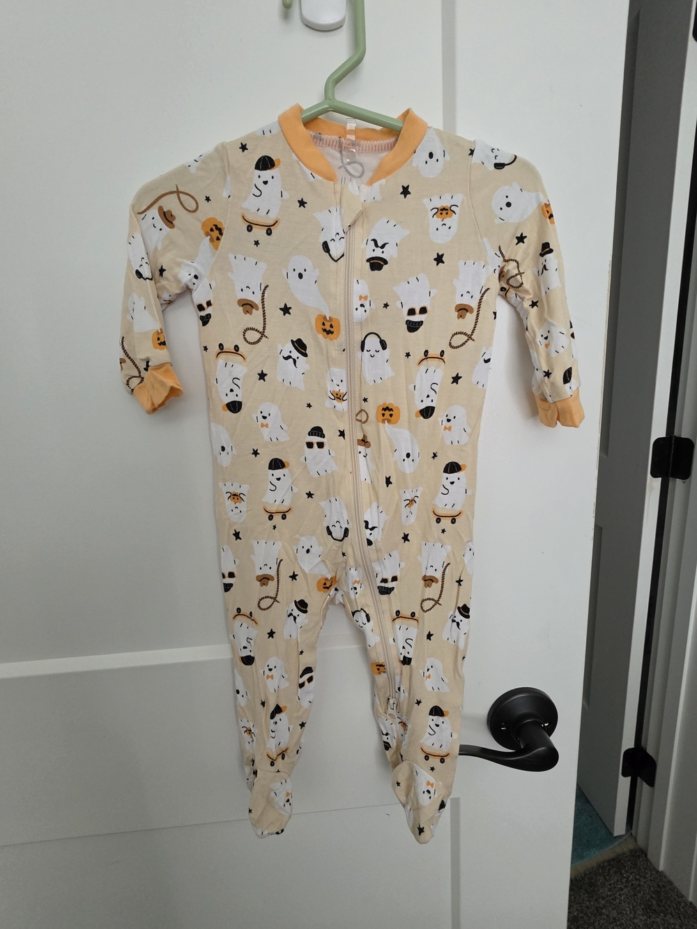 Beige Ghost Print Footed One-Piece Pajamas